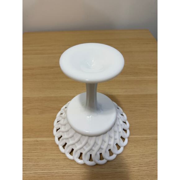 Milk Glass Pedestal Compote Bowl with a Lace Edge VINTAGE - Picture 5 of 5